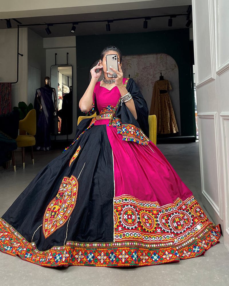 Rangili Black Pink Color Cotton Navratri Lehenga Choli