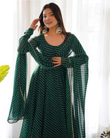 Green Color Laheriya Print Georgette Three Piece Anarkali Suit