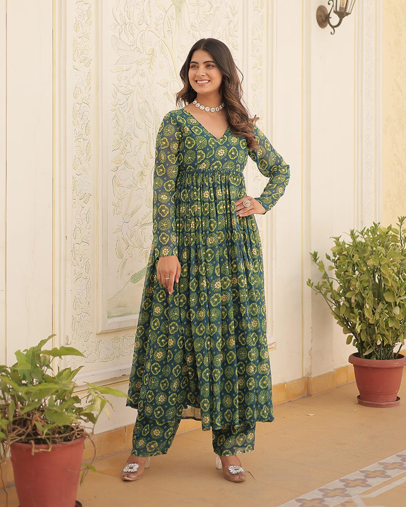 Designer Rama Color Georgette Printed Co-Ord Set