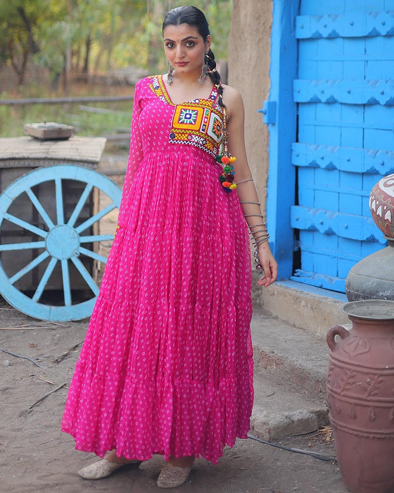 Pink Color Georgette Full Flair Navratri Gown