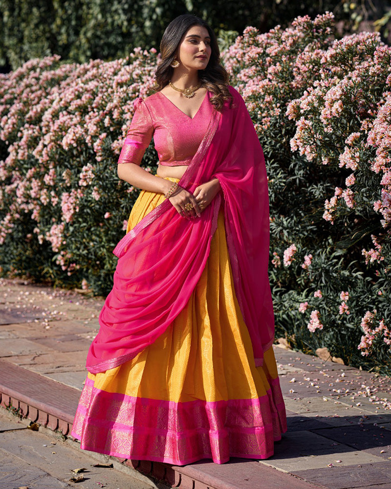 Mustard Color Kanchipuram Silk Designer Lehenga Choli