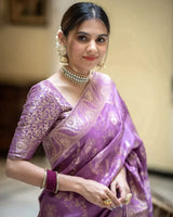 Lavender Color Banarasi Jacquard Zari Weaving Saree