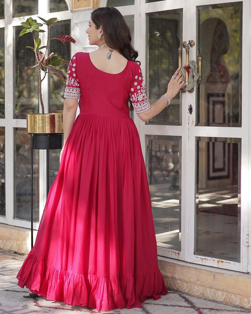 Rani Pink Color Western Style Embroidered Lehenga Choli