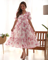 Baby Pink Color Georgette Floral Printed Tunic