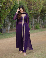 Western Designer Wine Color Georgette Three Piece Kurti Suit