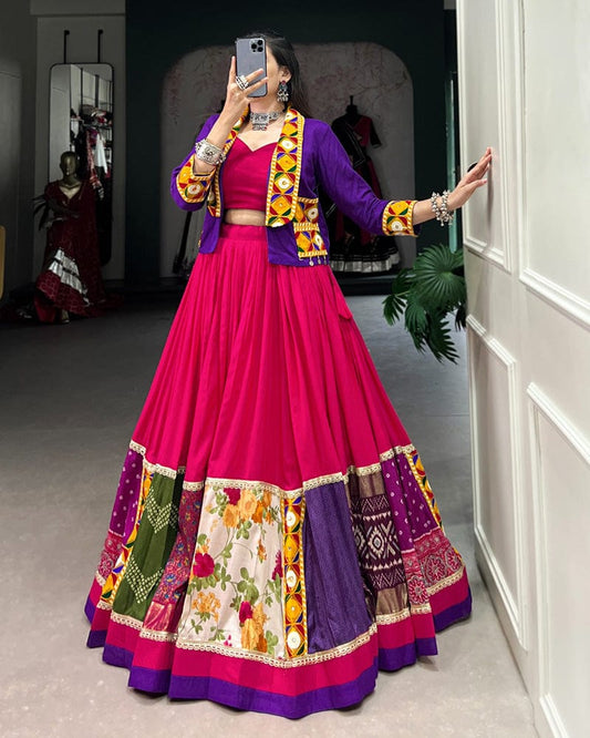 Pink Color Pure Rayon Navratri Lehenga Choli