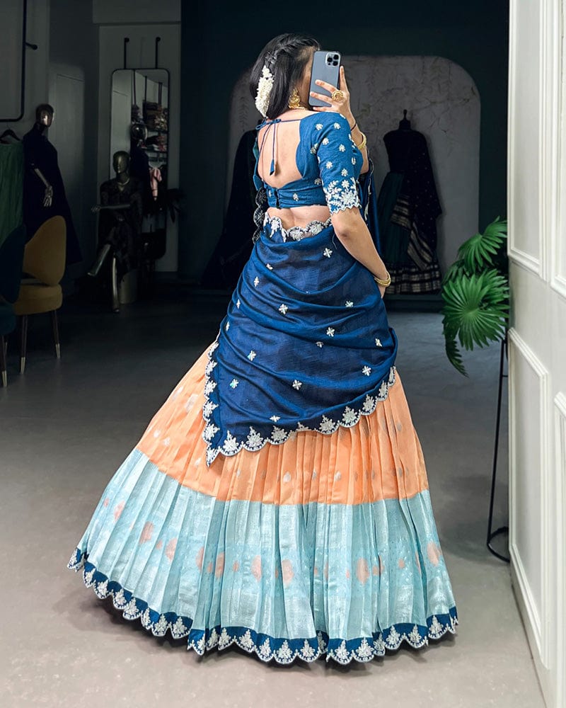 Orange Color Zari Kota Embroidered Lehenga Choli