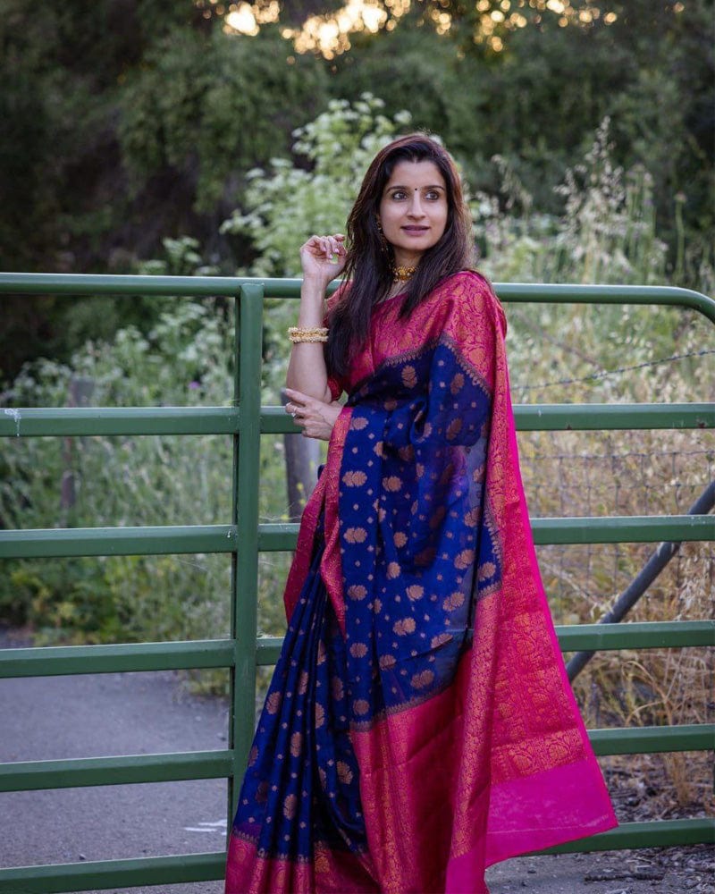 Pink And blue Color Banarasi Silk Saree