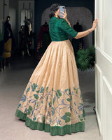 Green Color Green Silk Printed Gown With koti