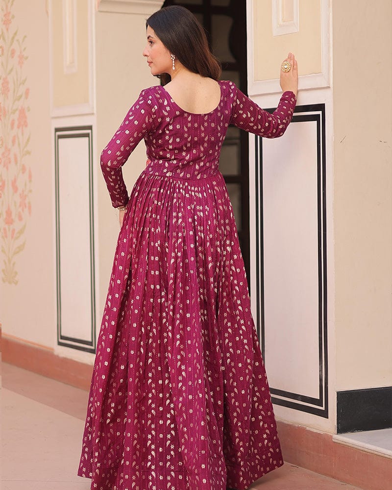 Premium Maroon Color Jacquard Gown