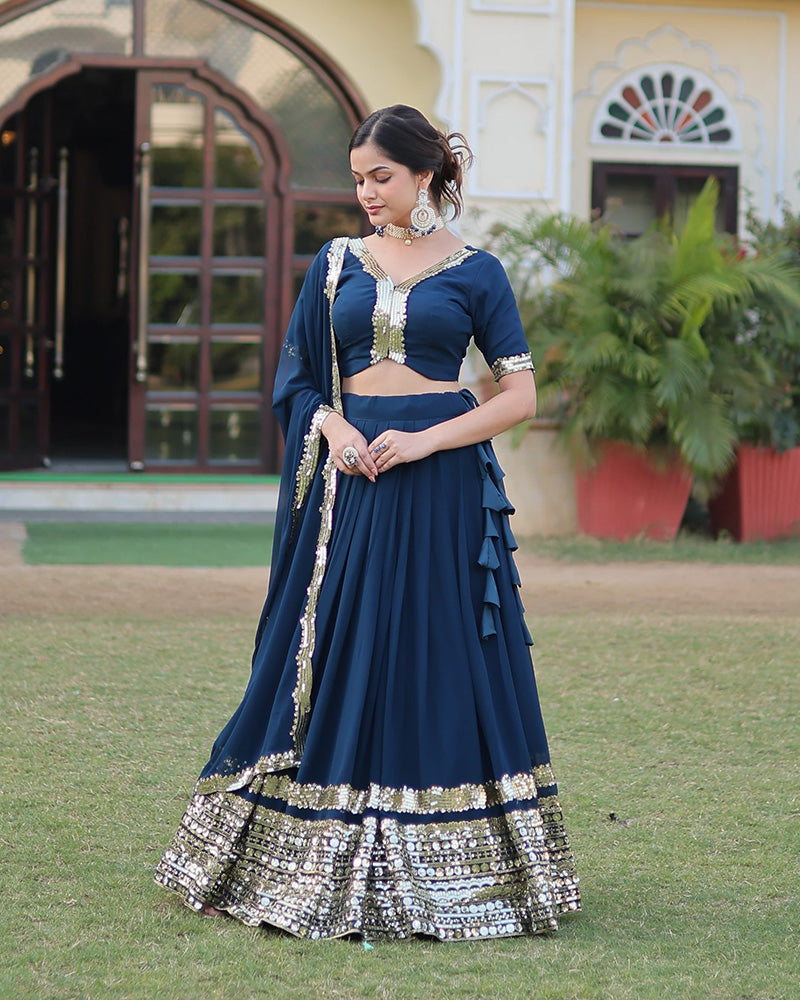 Rama Color Georgette Sequence Embroidery Lehenga Choli