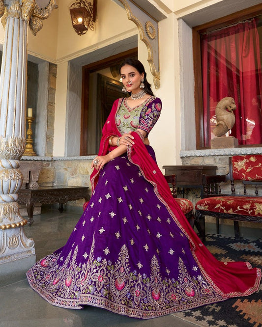 Purple Color Vichitra Silk Embroidered Lehenga Choli
