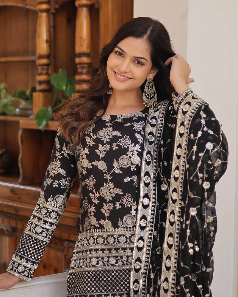Black Color Three Piece Gharara Suit