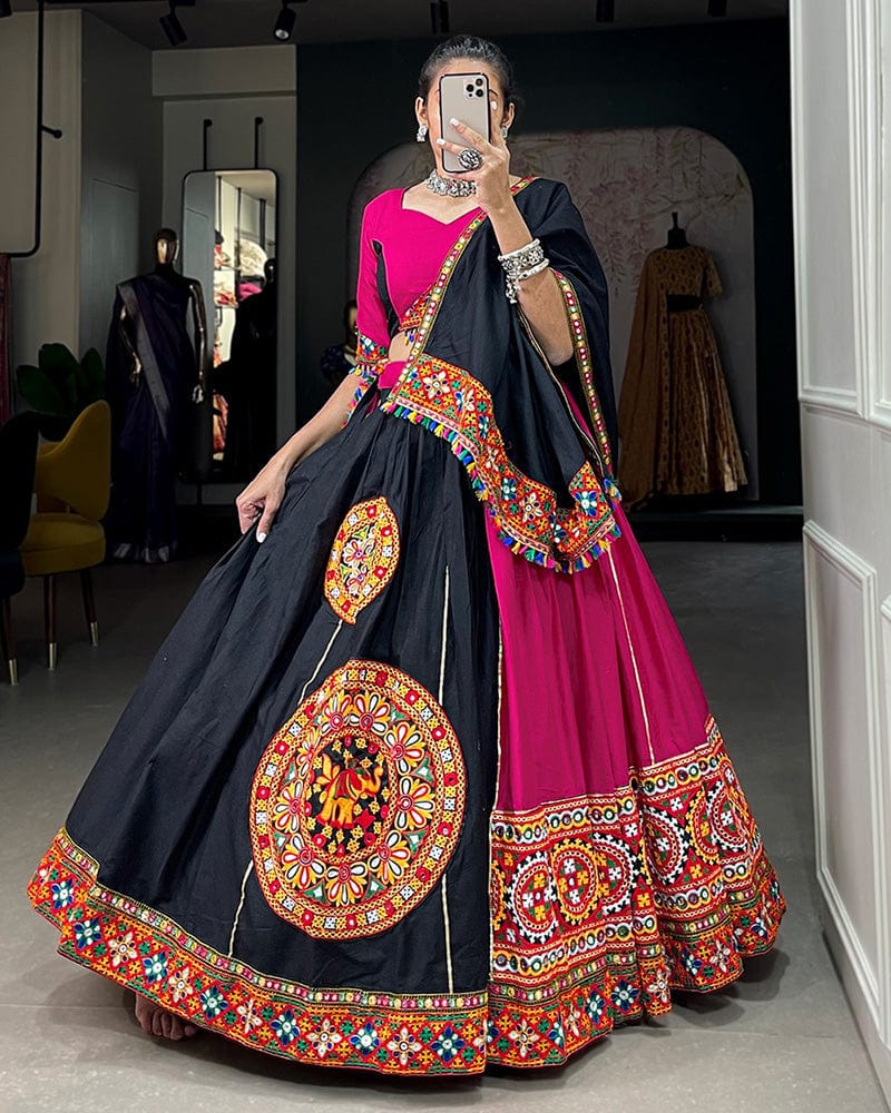Rangili Black Pink Color Cotton Navratri Lehenga Choli