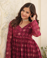 Designer Pink Color Georgette Printed Co-Ord Set