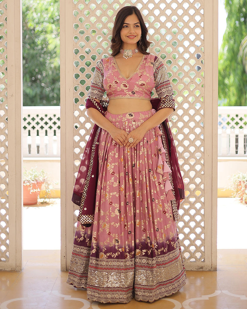 Lavender Color Pure Viscose Jacquard Lehenga Choli