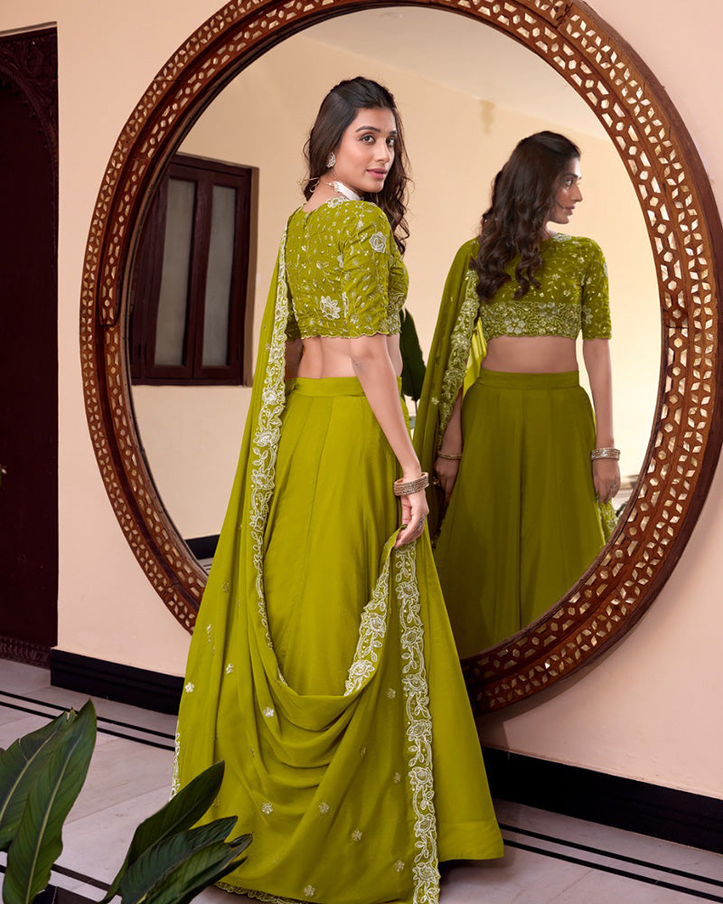 Parrot Green Color Star Georgette Embroidered Lehenga Choli