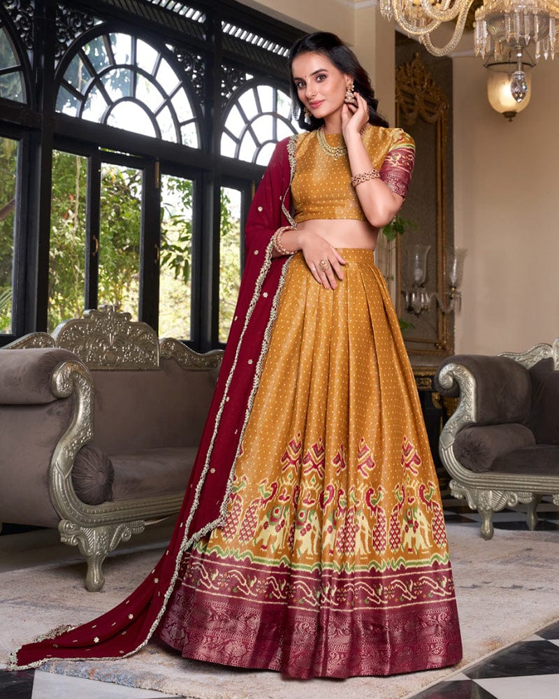Mustard Color Kanchipuram Lehenga Choli