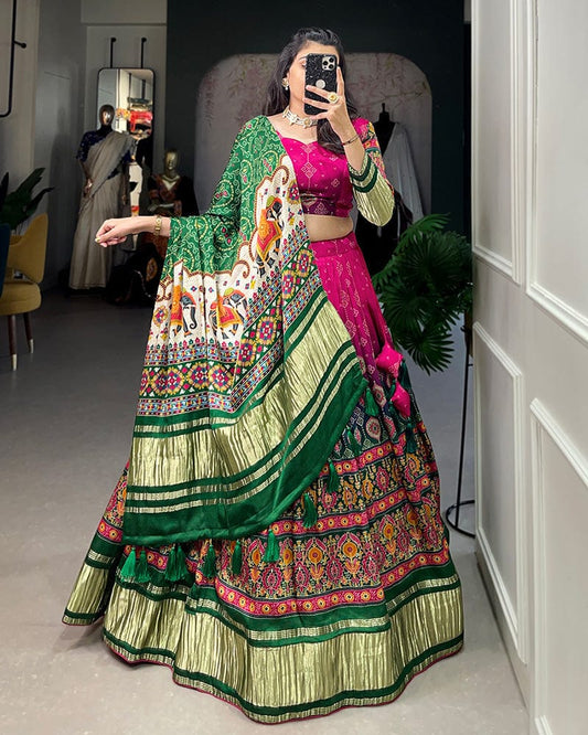 Pink Color Gaji Silk Printed Navratri Lehenga Choli