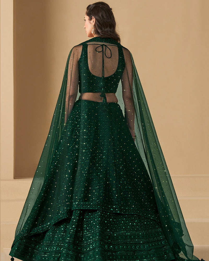 Green Color Georgette Embroidered Lehenga Choli With Dupatta