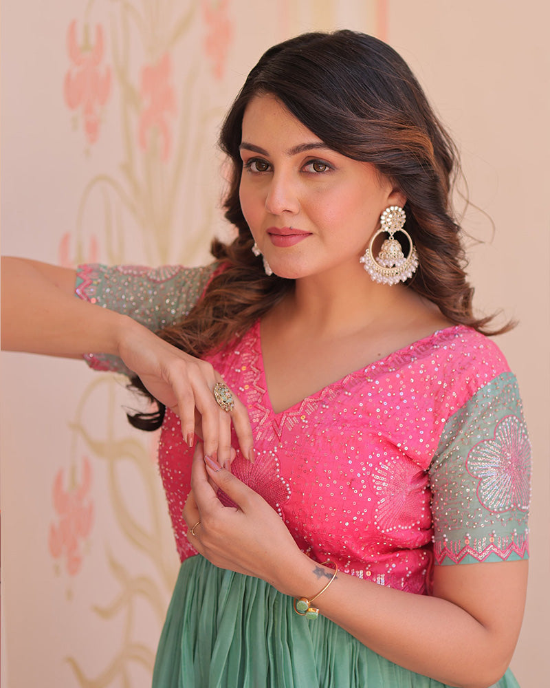 Pink Color Gold Crush Embroidered work Gown