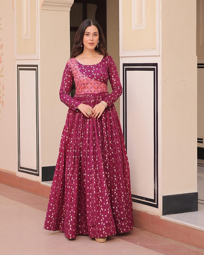 Premium Maroon Color Jacquard Gown