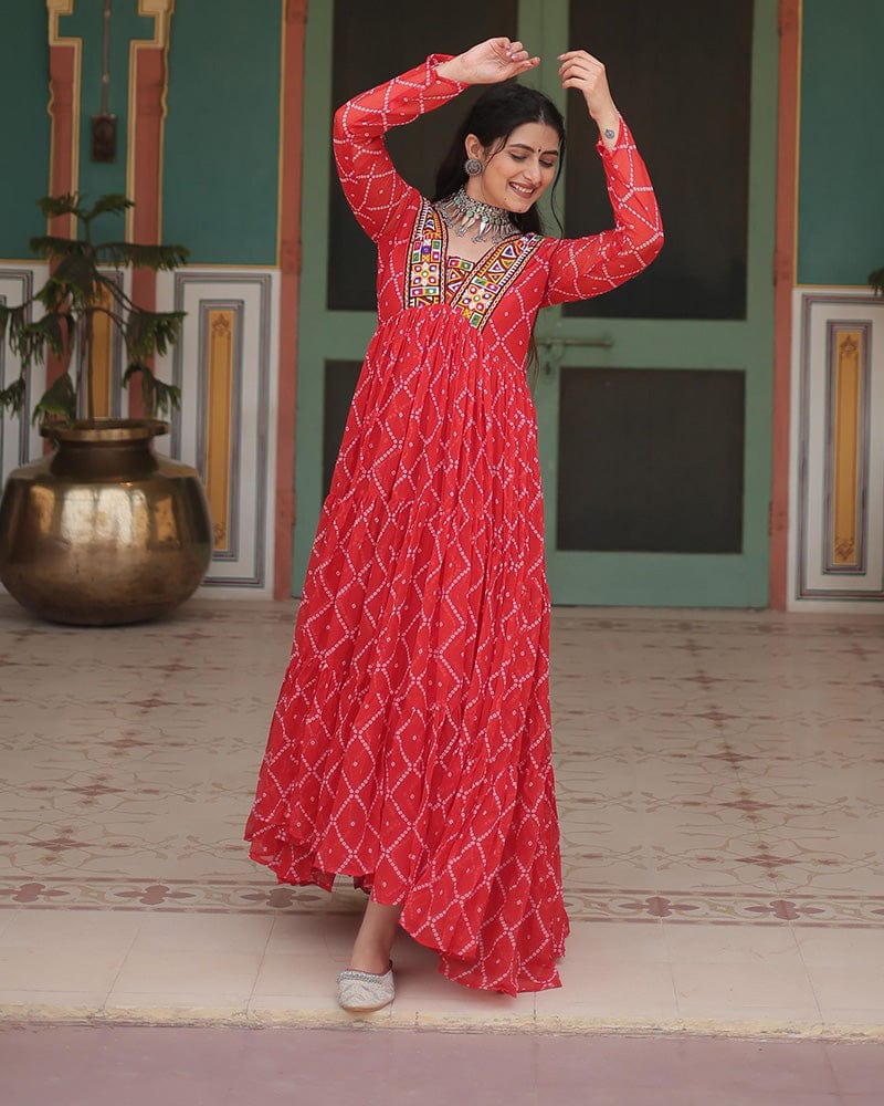 Orange Color Georgette Bandhej Print Navratri Gown