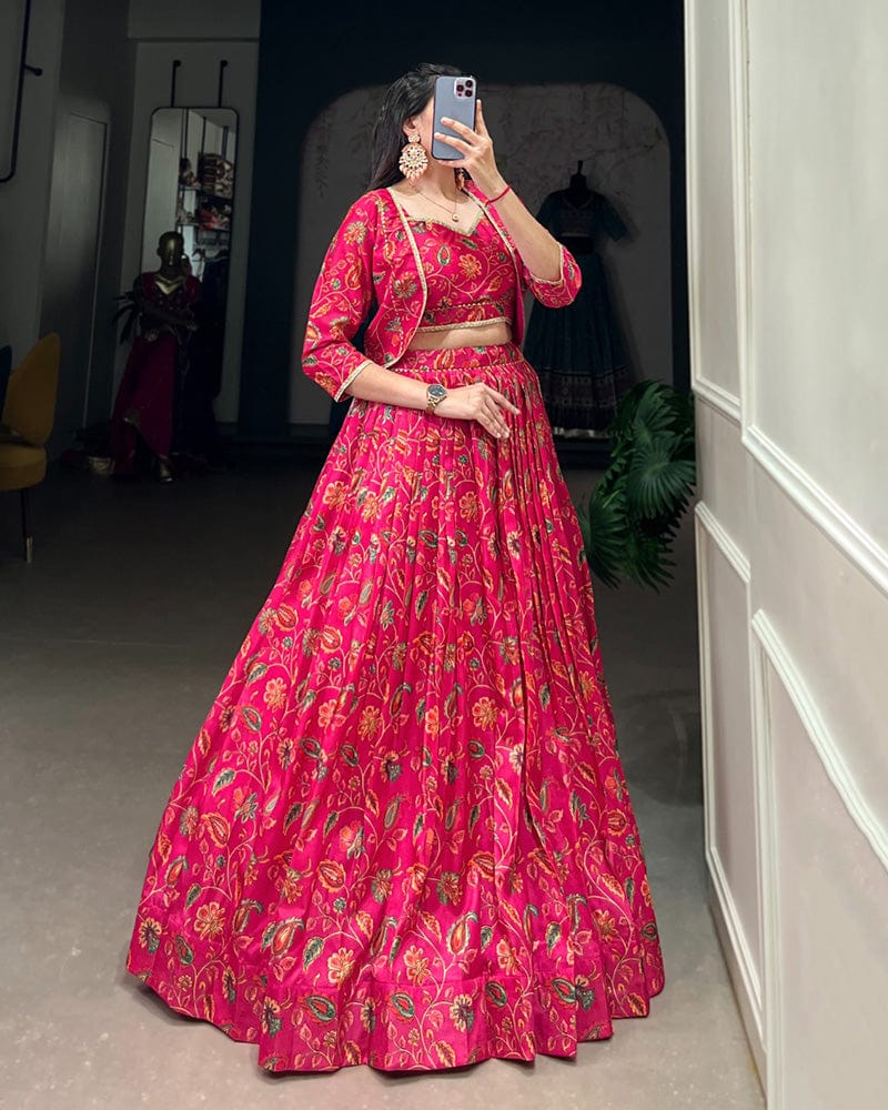 Pink Color Tussar Silk Lehenga Choli