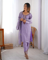Light Purple Color Chinon Silk Three Piece Kurti Suit