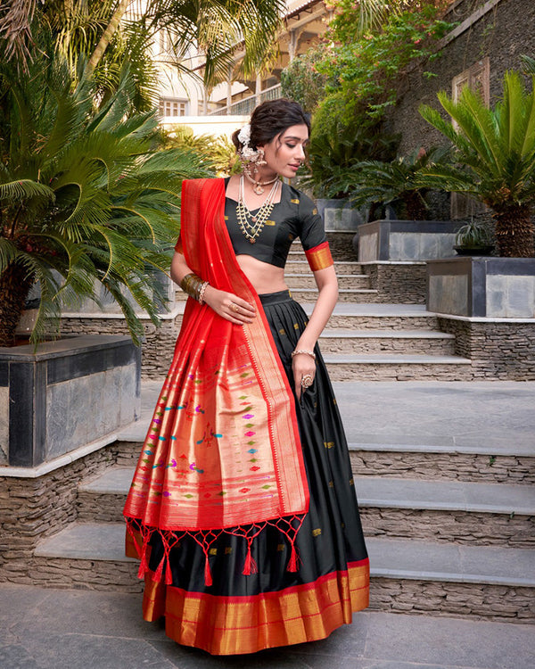 Black Color Jacquard Silk Zari Weaving Work Lehenga Choli