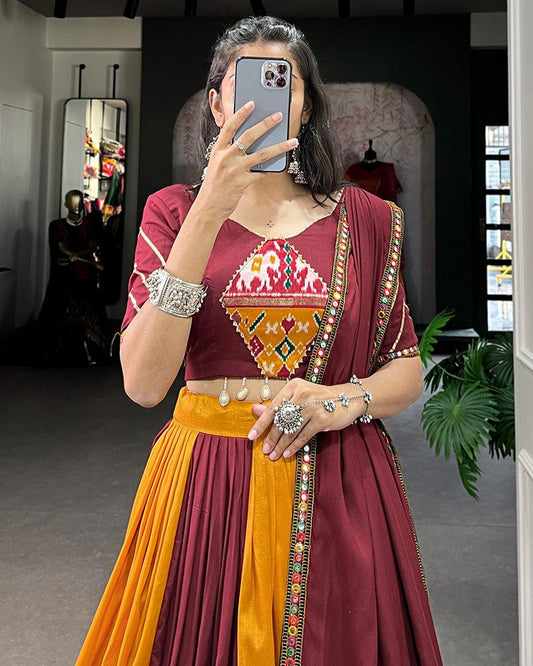 Mustard Color Rayon Printed Navratri Lehenga Choli