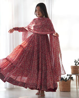 Maroon Color Georgette Three Layer Ruffle Style Anarkali Suit