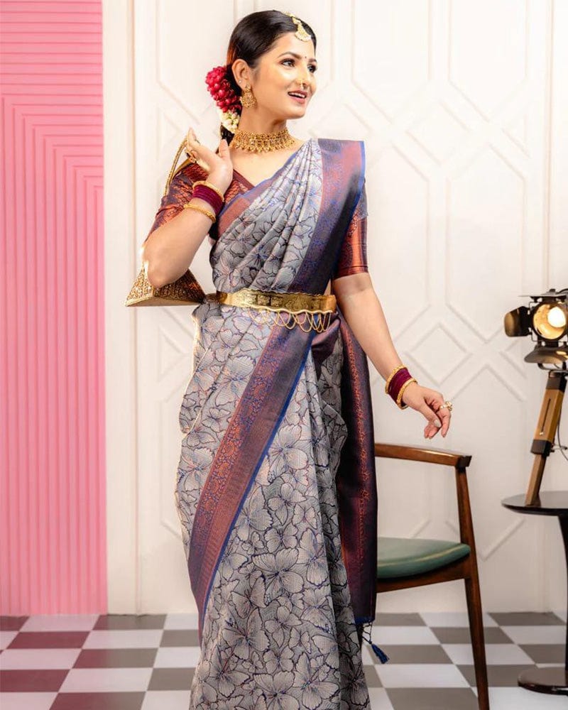 Sky Color Banarasi Jacquard Soft Silk Saree