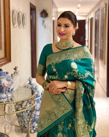 Firozi Color Banarasi Soft Silk Saree