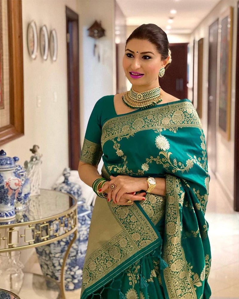 Firozi Color Banarasi Soft Silk Saree