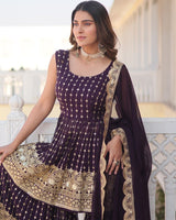 Designer Dark Wine Color Three Piece Gharara Suit