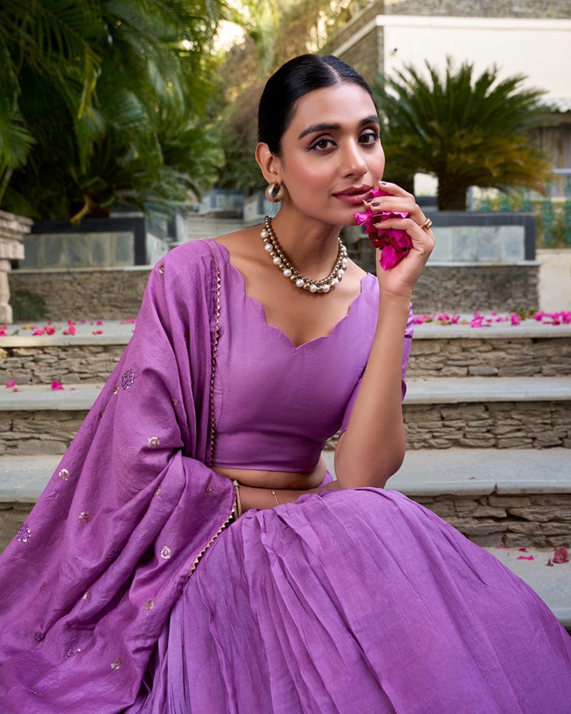 Purple Color Pure Chanderi Plain Navratri Lehenga Choli