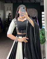 White And Black Color Rayon Navratri Lehenga Choli