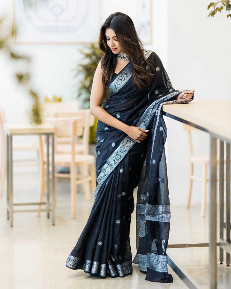 New Design Black Color Soft Cotton Saree