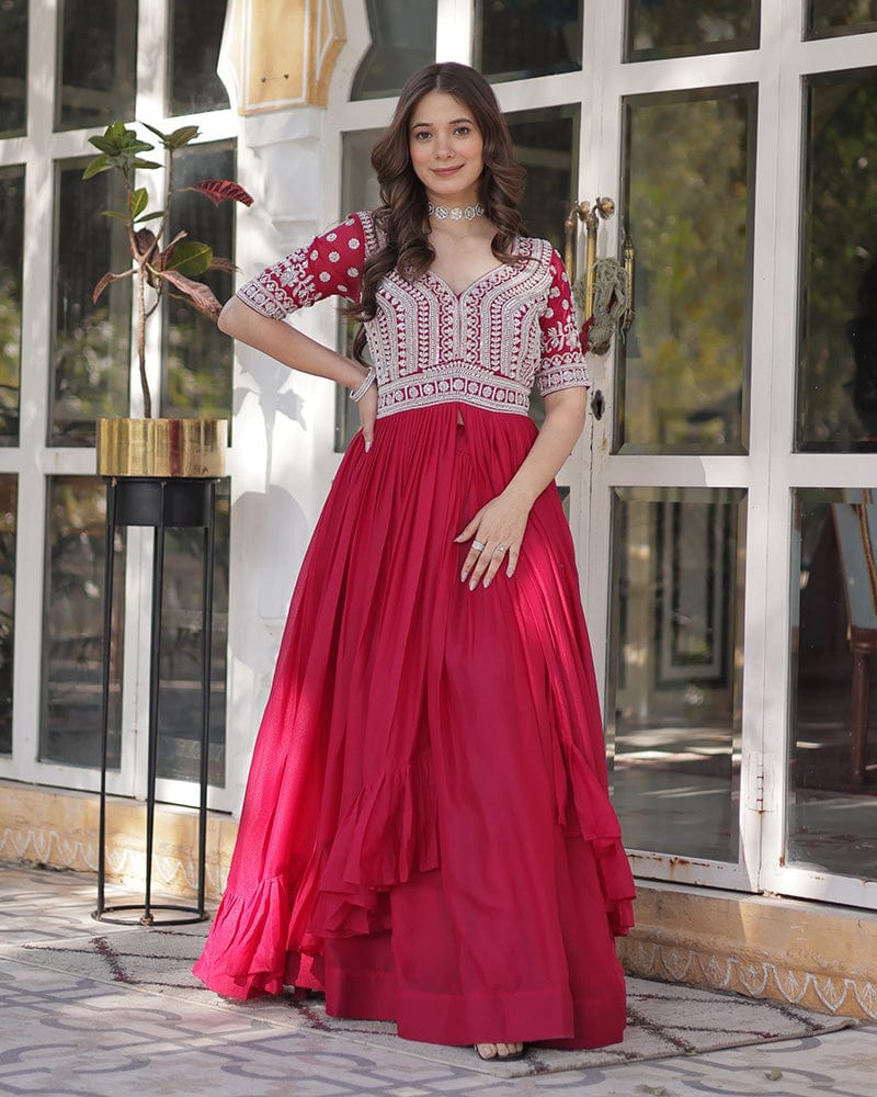 Rani Pink Color Western Style Embroidered Lehenga Choli
