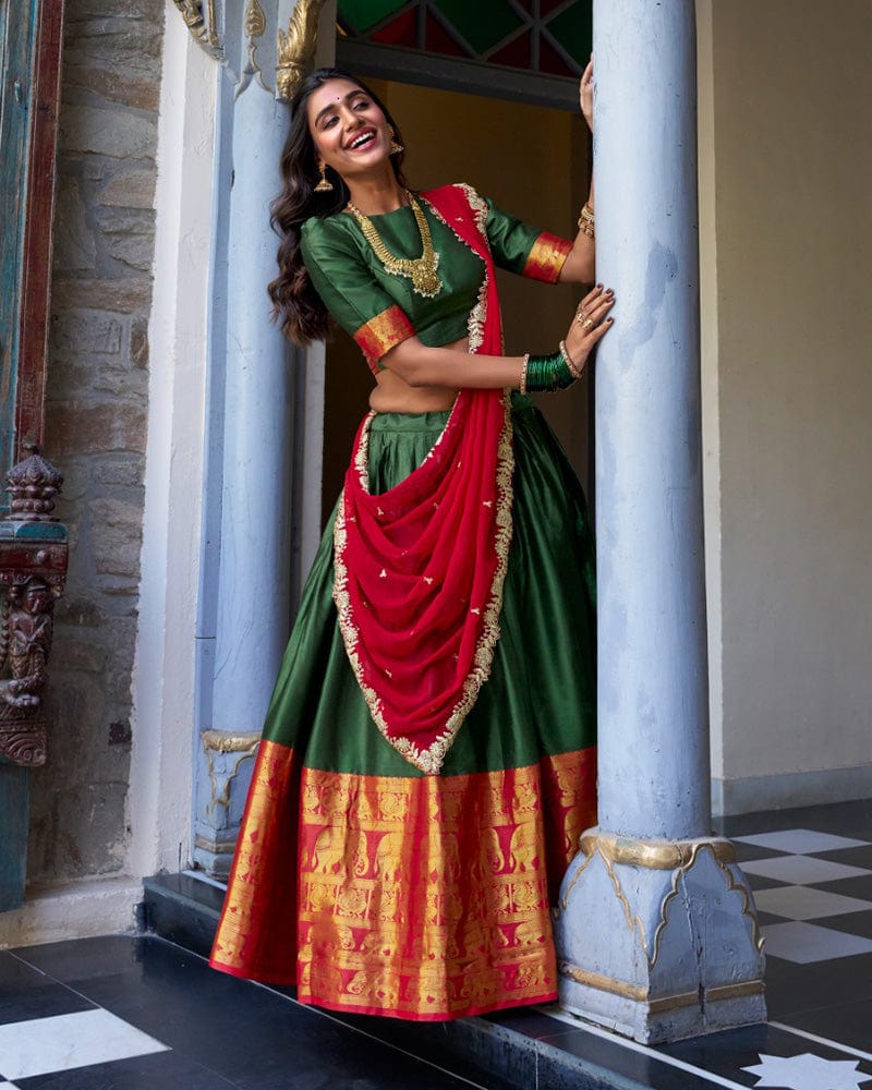 Green Color Narayan Pattu Silk Designer Lehenga Choli