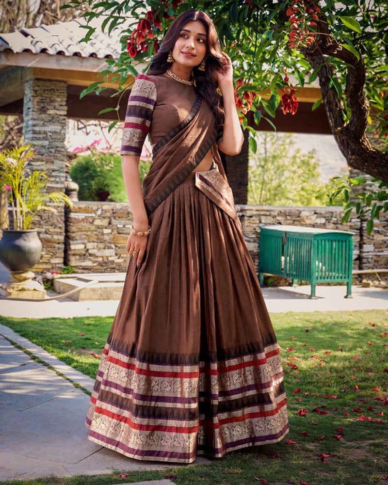 Brown Color Pure Chanderi Plain Lehenga Choli