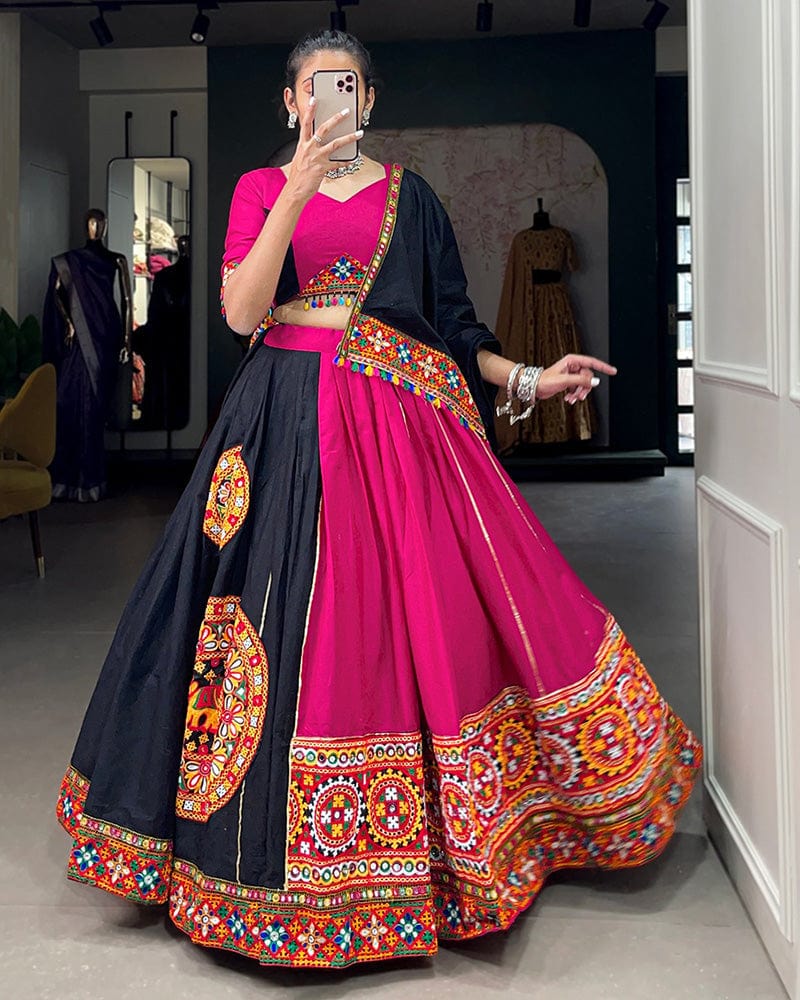 Rangili Black Pink Color Cotton Navratri Lehenga Choli