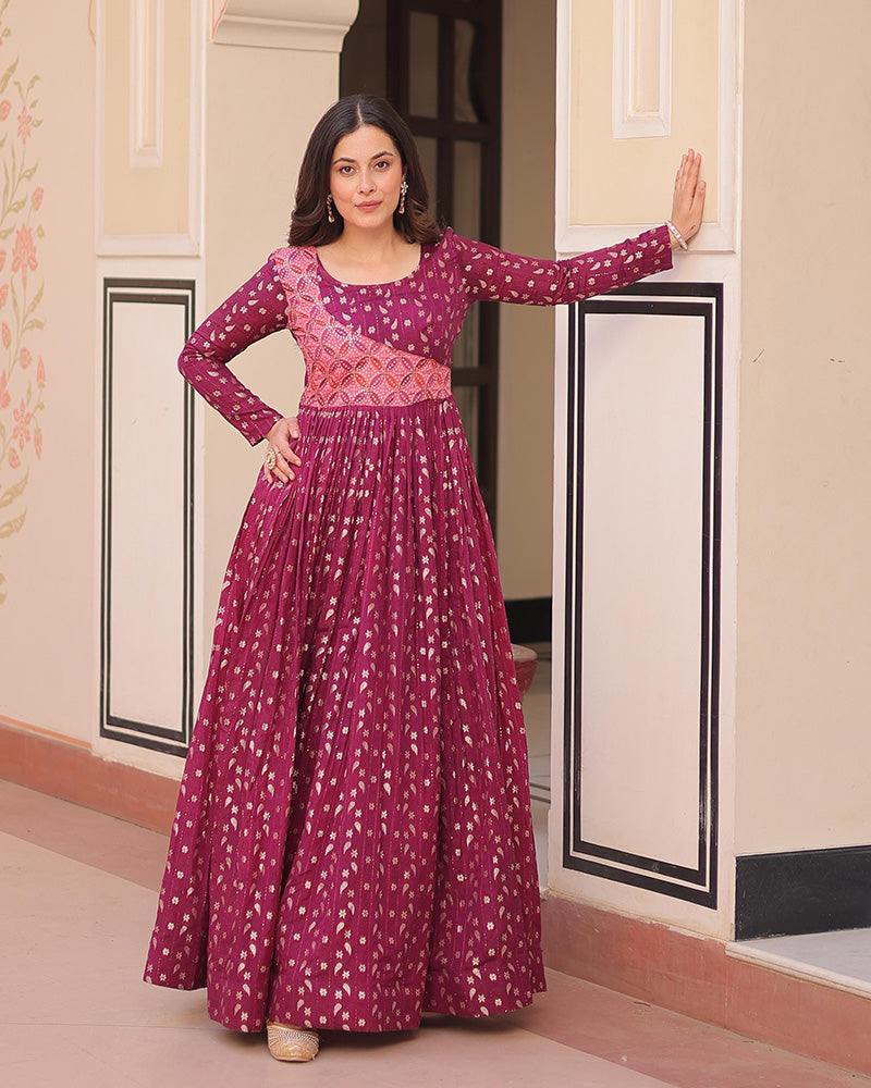 Premium Maroon Color Jacquard Gown