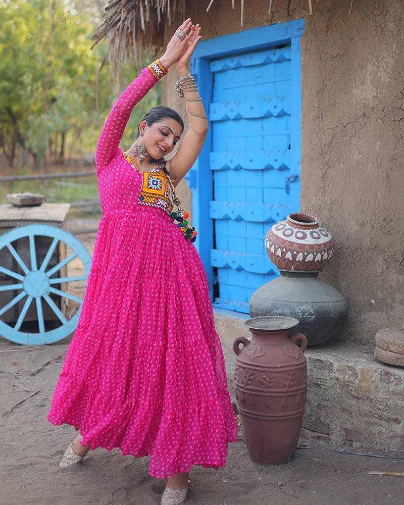 Pink Color Georgette Full Flair Navratri Gown