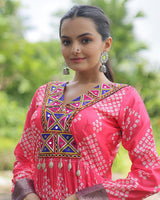 Pink Color Cotton Printed Navratri Kurti