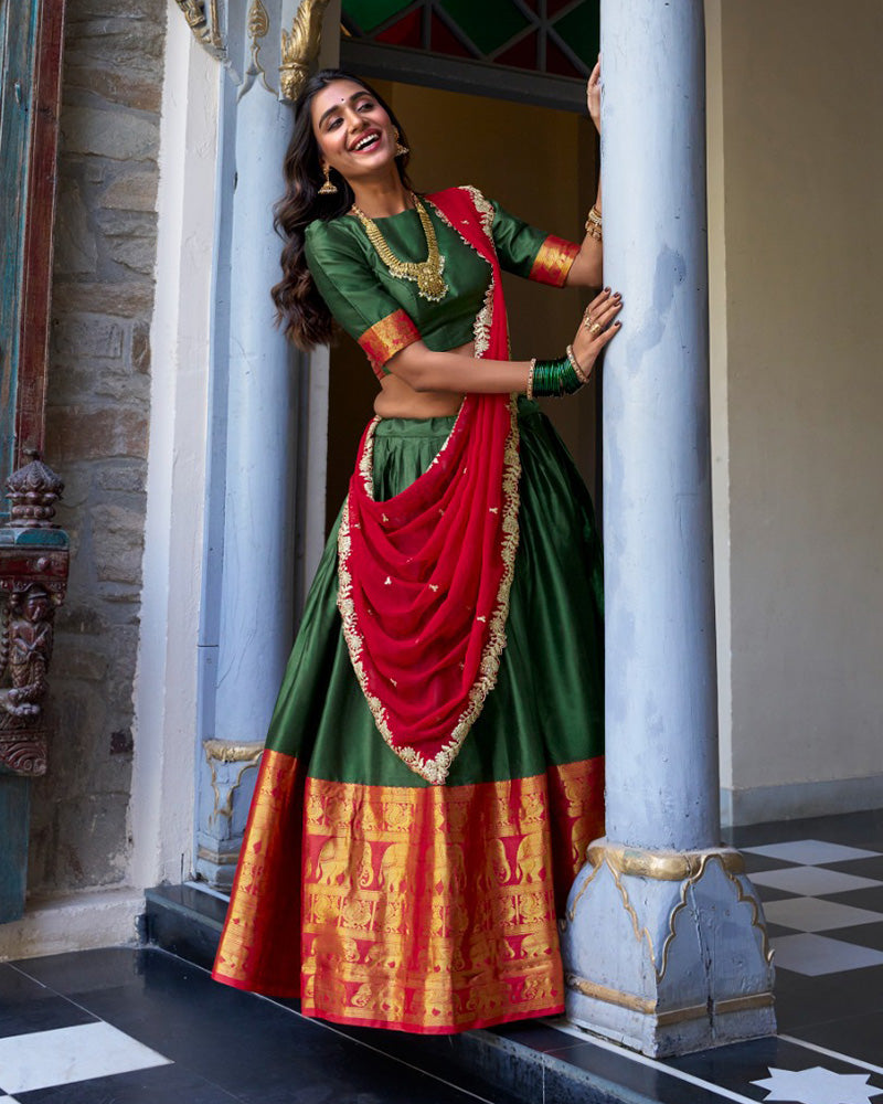Green Color Narayan Pattu Silk Designer Lehenga Choli