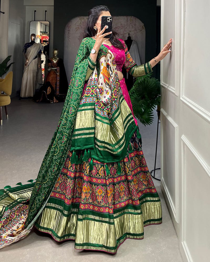 Pink Color Gaji Silk Printed Navratri Lehenga Choli