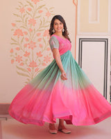 Pink Color Gold Crush Embroidered work Gown