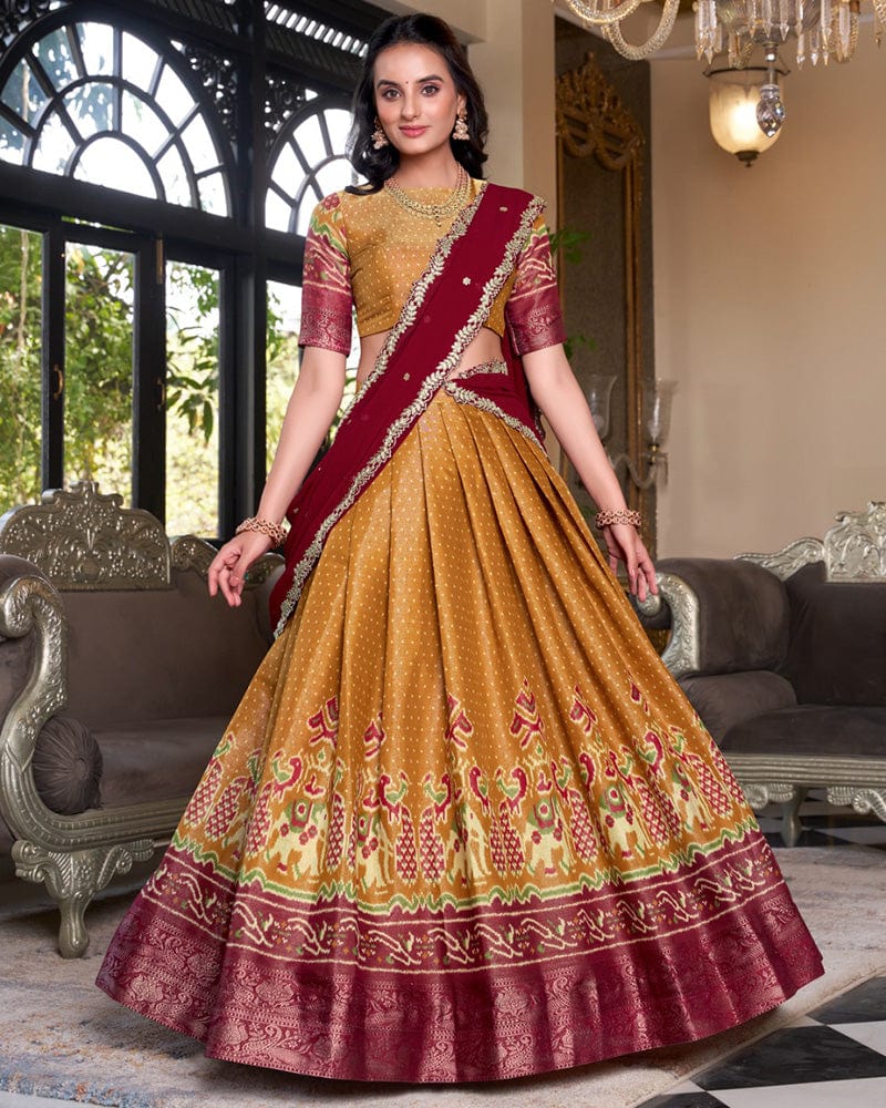 Mustard Color Kanchipuram Lehenga Choli